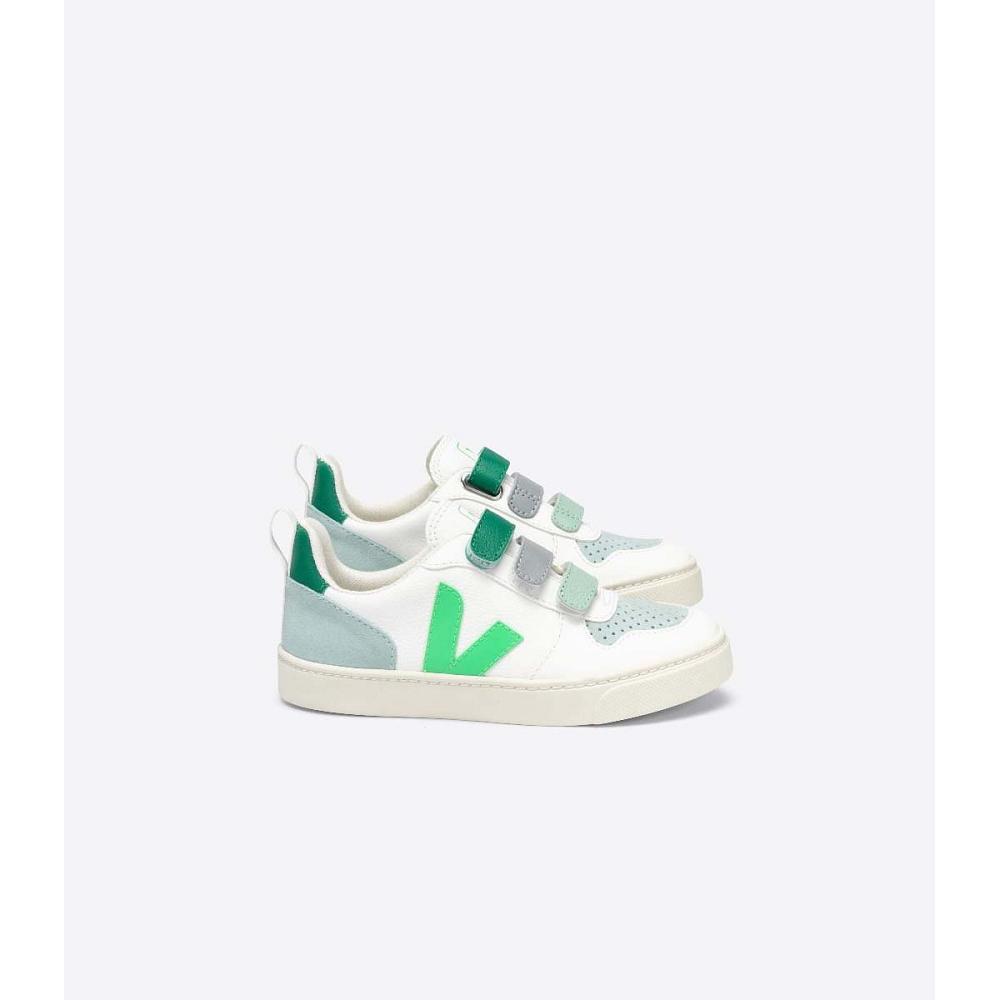 White/Green Kids\' Veja V-10 CHROMEFREE Shoes | AU 741MQZ